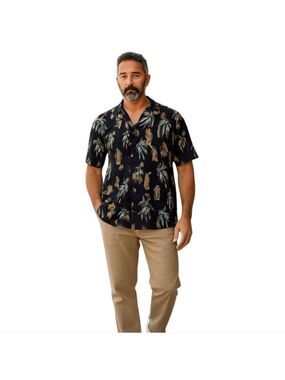 Coconut Pier By Top Image USA Button Down Tiki Bamboo Hawaiian Shirt Size Large